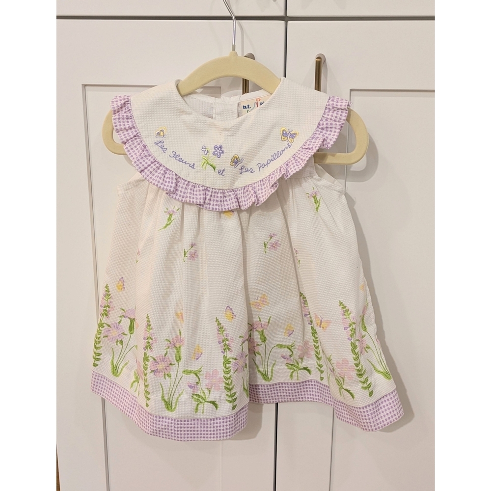 Vintage Floral Embroidered Baby Dress with Purple Accents